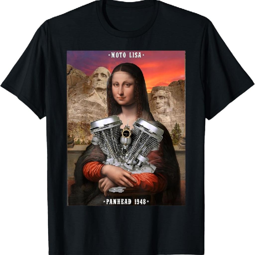 HD Panhead VTwin Motorcycle Moto Lisa Vintage Mona Lisa USA T-Shirt