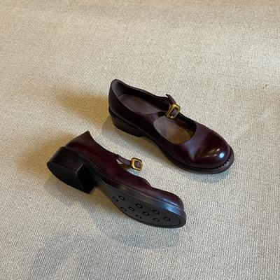 Měkká ovčí kůže~ retro britský styl malé kožené boty pro dámský podzim nový silný podpatek kulatá špička s lehkým nártem Mary Jane jednobotky