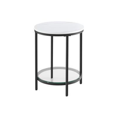 Side Table Bedside Table 2 Tier Wood Chipboard Tempered Glass Living Room Study Small Spaces Modern White Marble Effect Black Frame