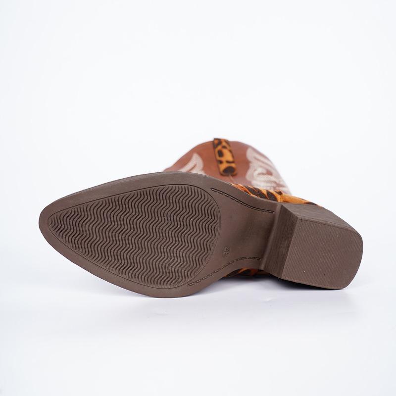 Embroidered Tall Western Cowboy Boots Women's Cross-border New Thick Heel Embroidered Leopard Print To Make a Knight Boots