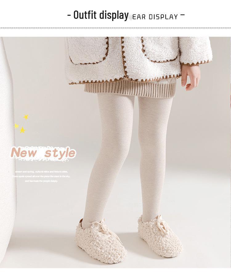Children's Winter Fleece-Lined Cotton Leggings with Hip-Lifting Lambskin, Warm Nine-Point Design