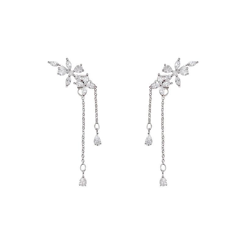 Long Fringed Zircon Earrings Light Luxury Niche Versatile Temperament Bow Stud Earrings
