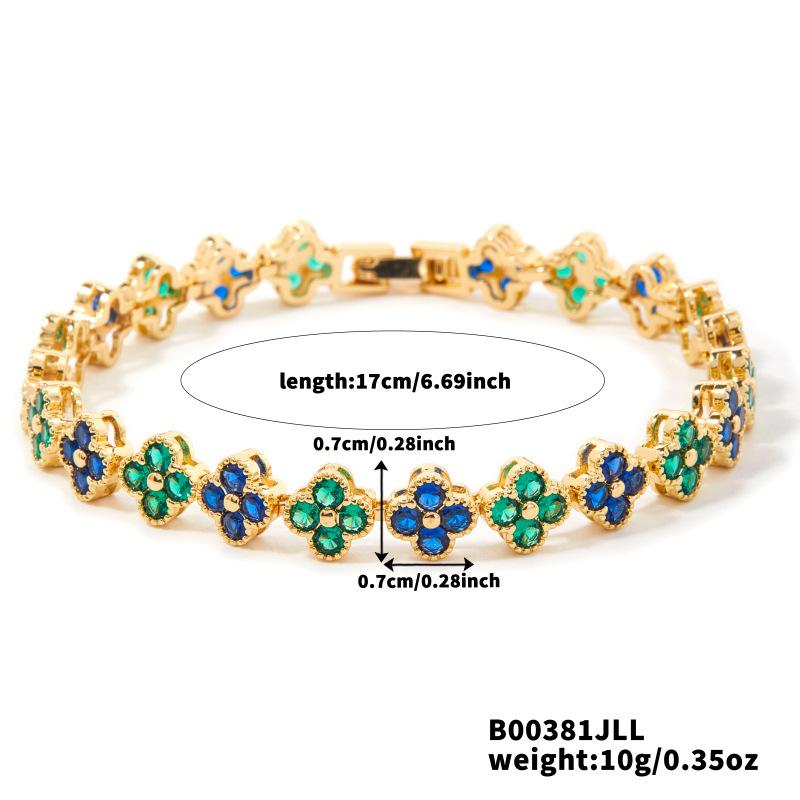 Light Luxury Colorful Zircon Flower Charm Trendy 18K Gold Plated & Rhodium Plated Women's 17cm Rainbow Tennis Bracelet