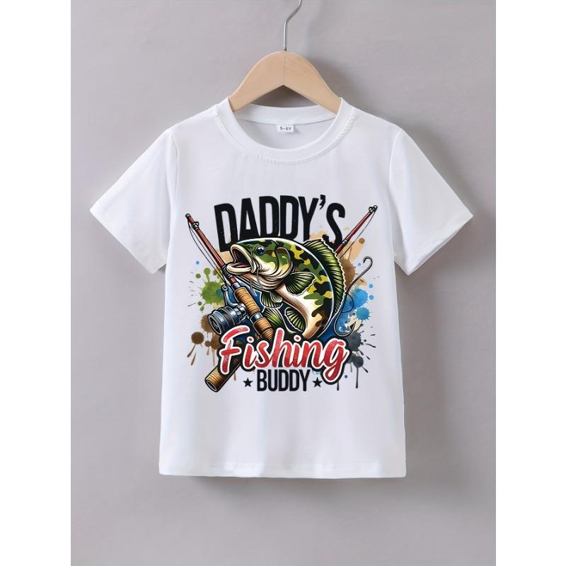 European sizes Boys Summer Short Sleeve Dad s Fishing Buddy Fishing Print T-Shirt 110 белый