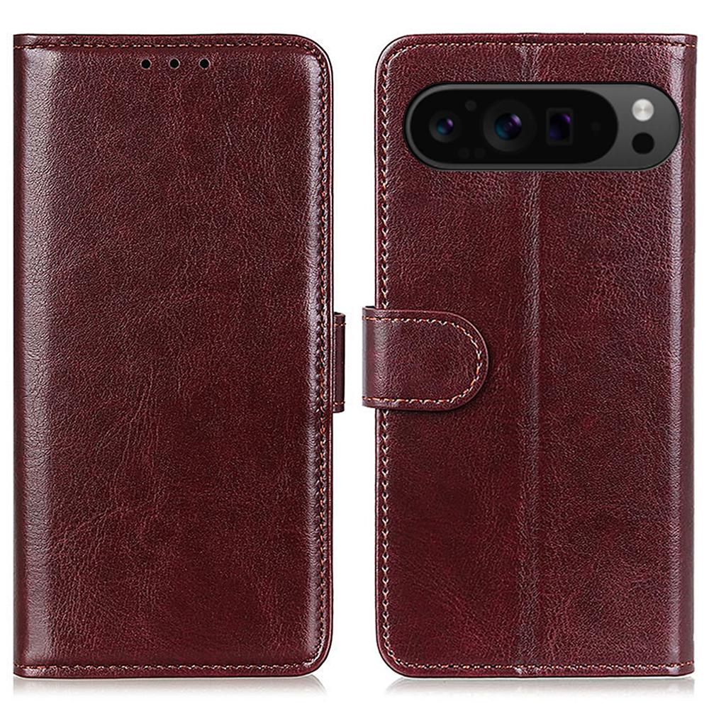 

For Google Pixel 10 Pro XL/9 Pro XL Wholesale Phone Case Crazy Horse Texture PU Leather Phone Stand Cover Brown
