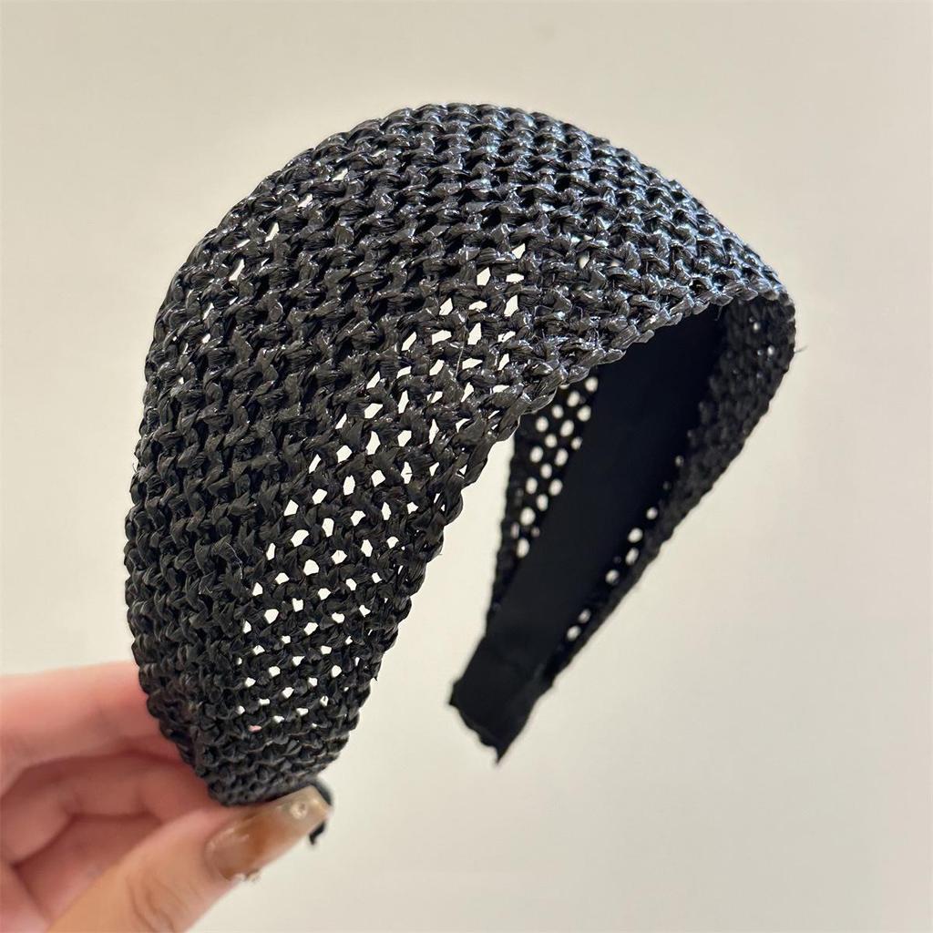 Korean-Style Straw Wide Brim Hollow Headband for Women - Stylish Daily & Vacation Wear