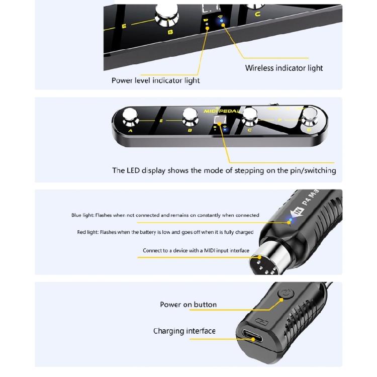 Controller MIDI a Pedale Wireless Preimpostazioni Compatibilità Software Trasmissione Stabile Ricevitore a Pedale Texture Plastica