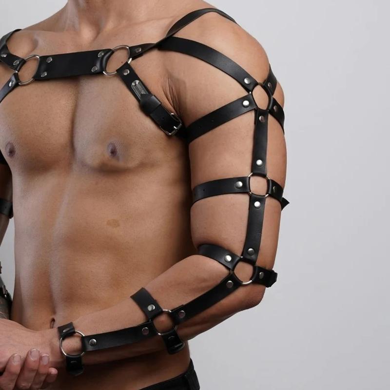 Sexy Leather Lingerie Sexual Chest Harness Fetish Men Body Bondage Cage Shoulder Harness Strap Erotic Gay Clothing for Adult Sex
