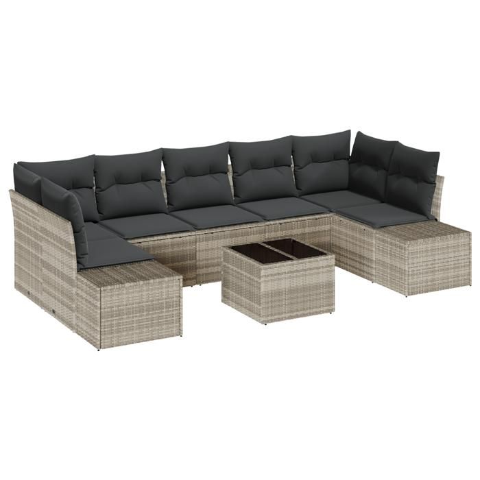 VidaXL Set de Canapé de Jardin 8 Pièces avec Coussins Gris Clair Poly Rattan 3346982