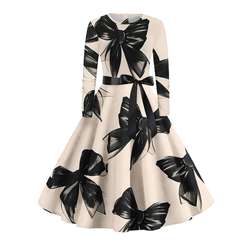 Damen Casual Mode Langarm Vintage Lange Kleider Frühling Valentinstag