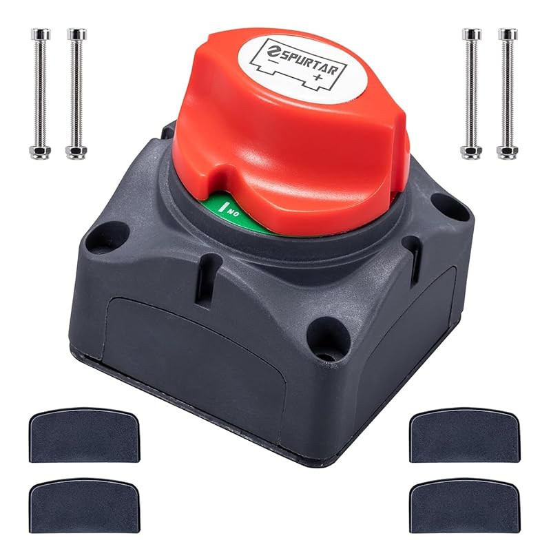 Spurtar Car Battery Disconnect Switch 12V 24V 48V 1-2-Both-Off Battery Kill Switch Power Cut Off Shut Off Waterproof Isolator For Marine Boat Car ATV