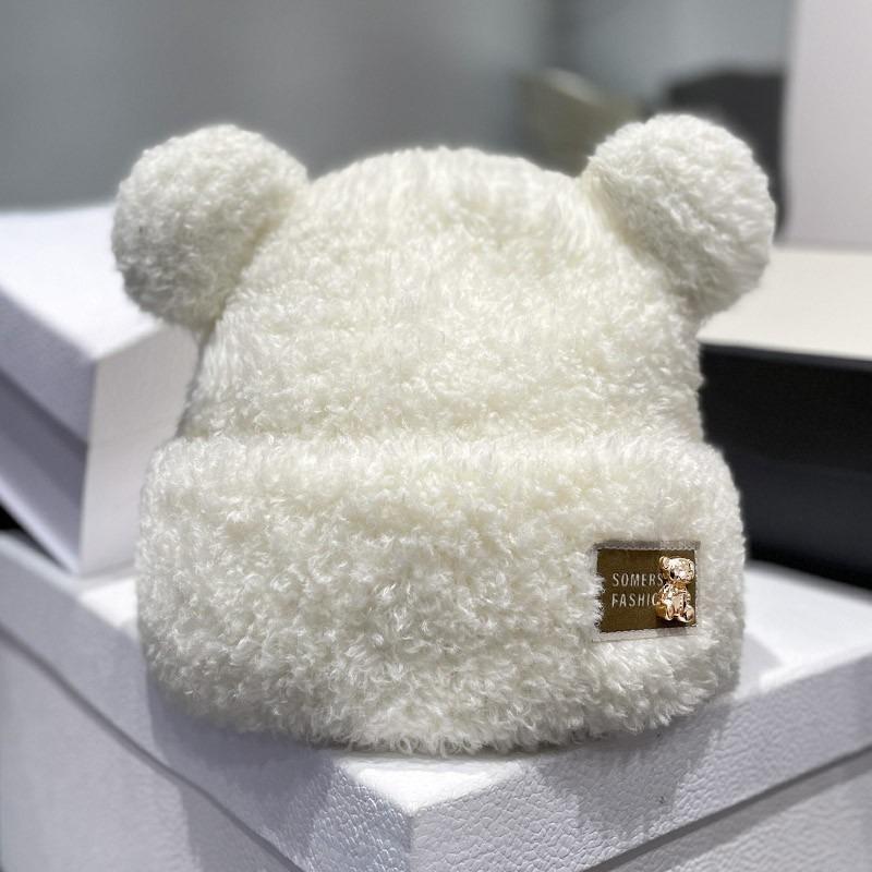 Ears Bear Thermal Hat Children Autumn and Winter Fleece Thickened Knitted Hat Cute Fashion Ear Protection Hat Women's Winter