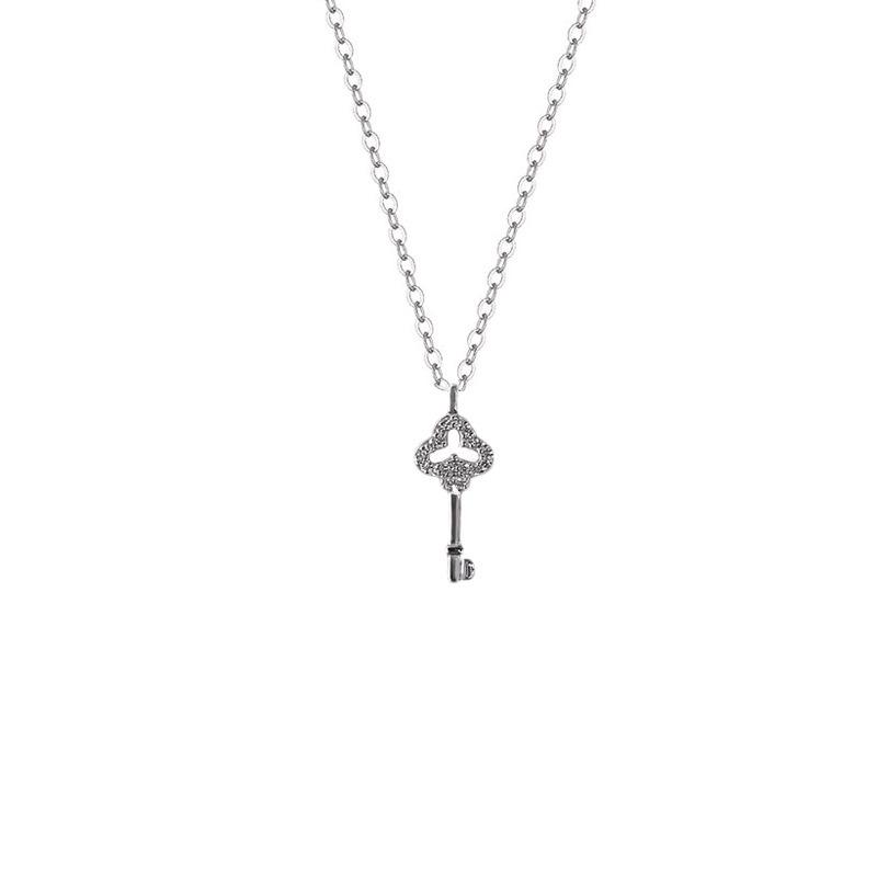 

S925 Sterling Silver Sparkling Diamond Key Necklace - Women s Niche Design Clavicle Chain 925 Silver