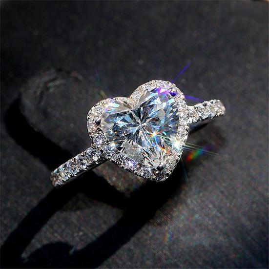 Cubic Zirconia Heart Ring Rhinestones Band Women Ring Sparkling Engagement Ring Wedding Anniversary Gift for Her Wife Girlfriend