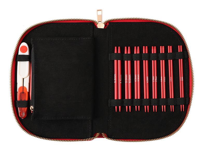 Bolsa Portátil de Cuero para Accesorios para Agujas Circulares Desmontables y Lana