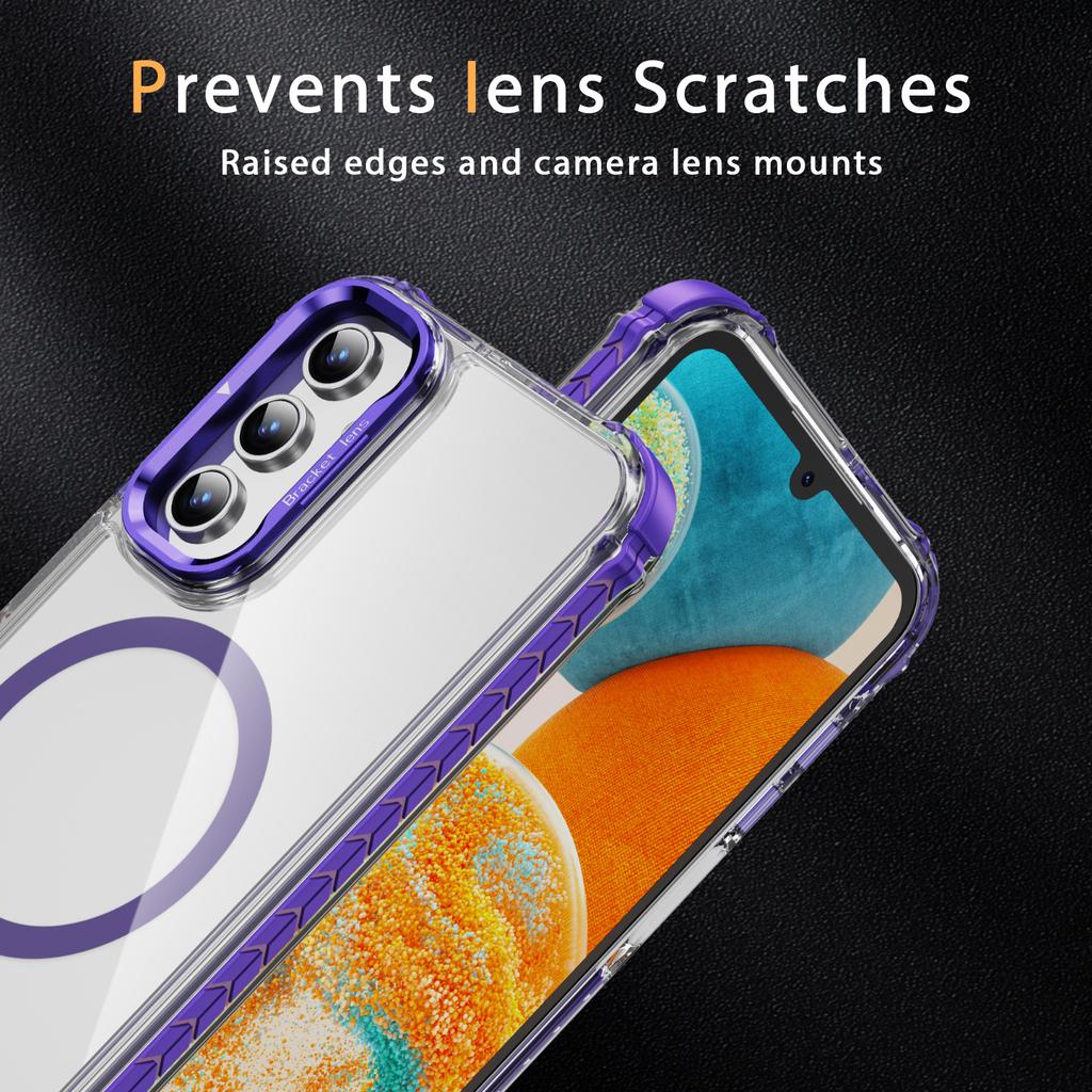 For Samsung Galaxy S24 Clear Phone Case with Lens Kickstand Cover Compatible with MagSafe