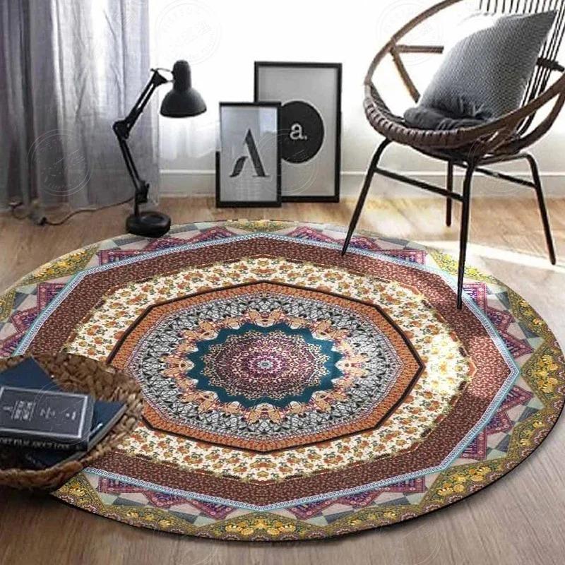Vintage Böhmischer Ethno-Stil Rund Bedruckter Teppich Teppiche für Wohnzimmer Waschraum Bodenmatte Kleine Teppiche für Schlafzimmer