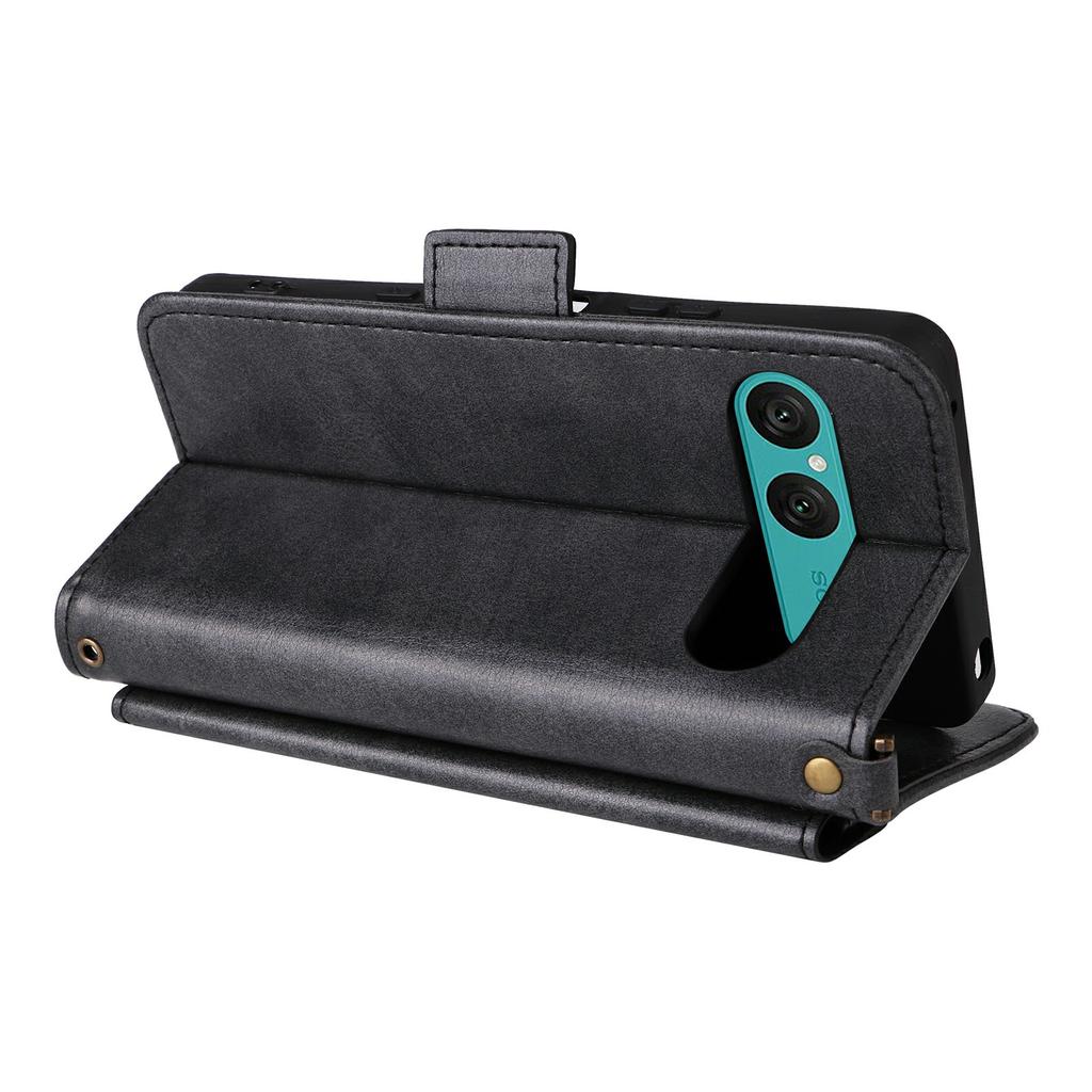 For Sony Xperia 10 VII Leather Case Magnetic Closure Wallet Stand Phone Cover with Crossbody Strap