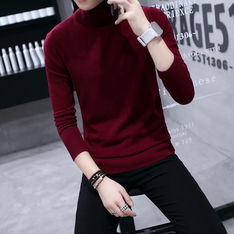 

Spring and Autumn Trendy Men s Turtleneck Pullover Autumn and Winter Slim Solid Color Tops Shirts Plus Size Tops for Men M-3XL M красный