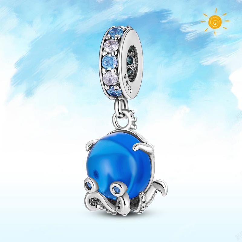 copper Authentic Charm Bead Charms Blue Sea Butterfly Whale CZ Charm Bead Charms Bead Charms Compatible With Authentic Accessories Bracelets Do It You