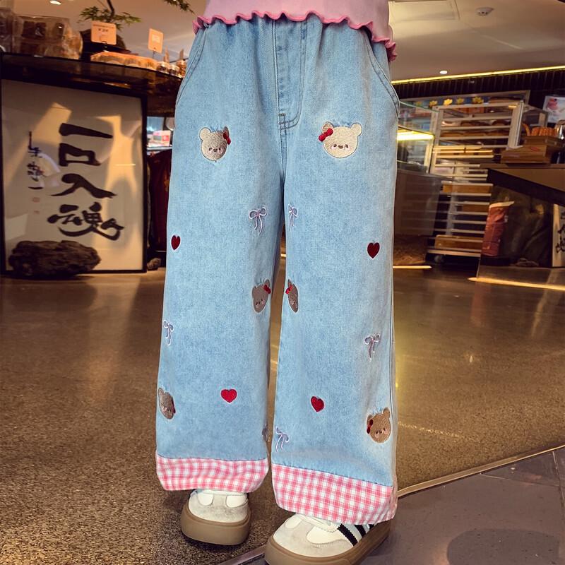 

MIMIHELLO Girls 2025 Autumn High-Waisted Wide-Leg Denim Jeans 120cm