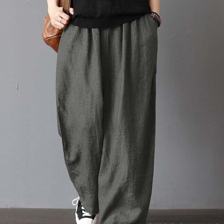 Women's Spring Summer Vintage Zen Style Plus Size Loose Casual Artsy Solid Color High-Waisted Wide-Leg Pants