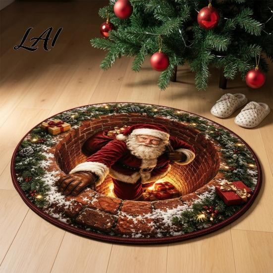 Stylish Home Entrance Carpet Christmas 3D Illusion Rug Black Hole Vortex Visual Effect Mat Non-Slip Indoor Decorative Rug Holiday Door Machine