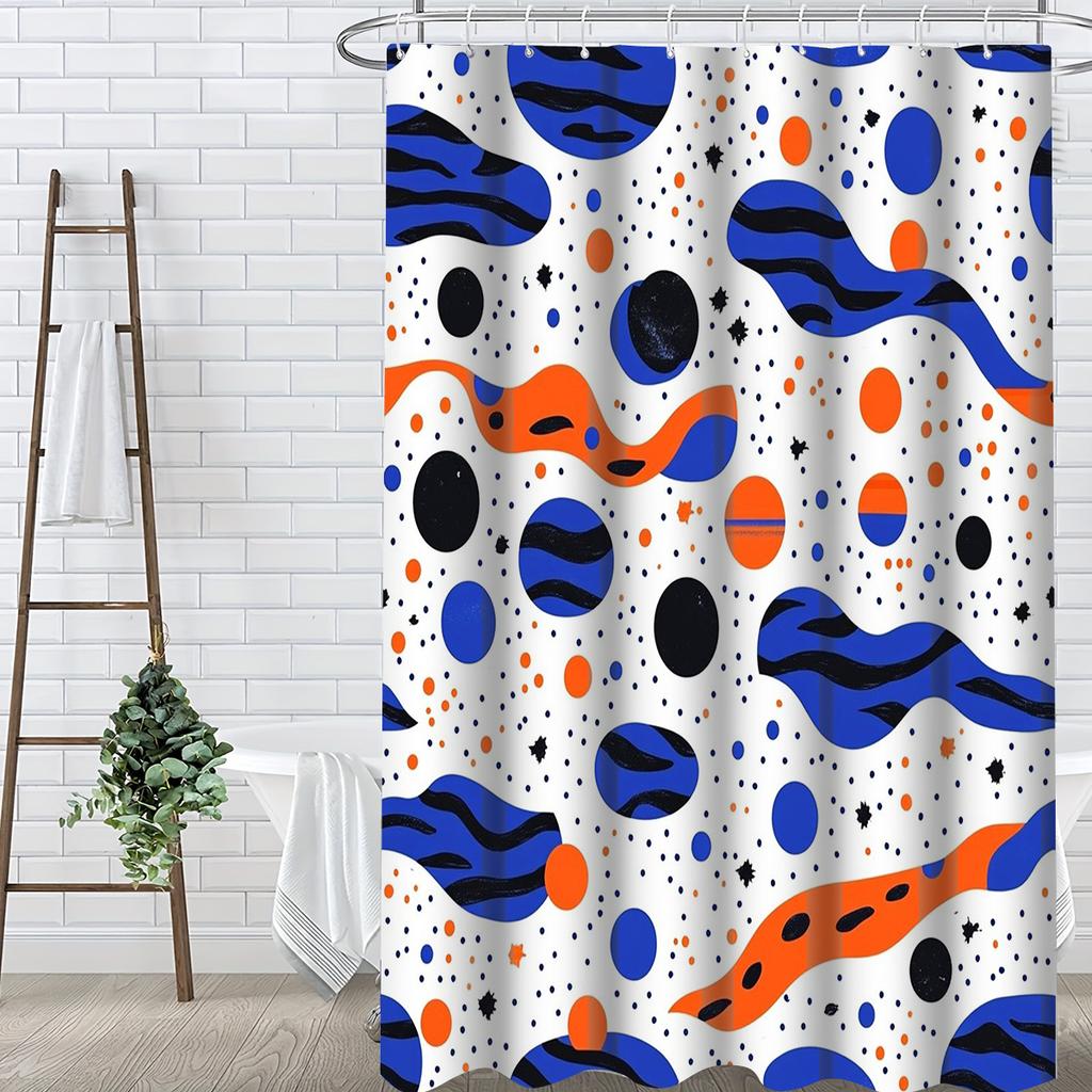 Abstract Cosmic Wave & Planet Shower Curtain 1Pc With 12 Hooks For Bathroom Home Decor Polyester 2D Flat Print 70.8X70.8 Inch