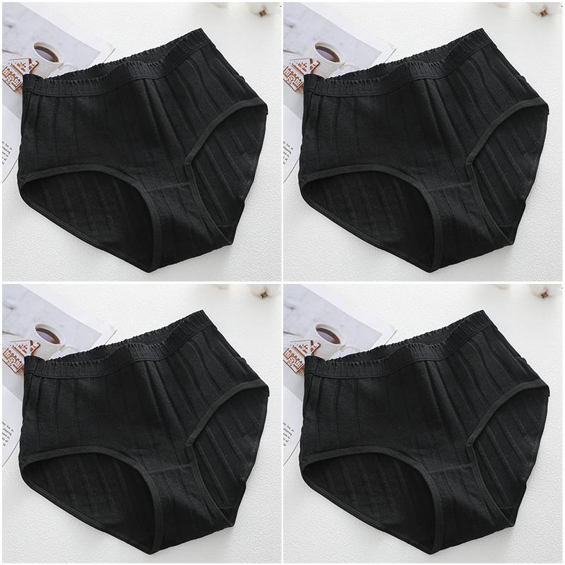 

FINETOO 4PCS/SET Women Basic High Waist Striped Panties Cotton Breathable Daily Multi Color Set Butt Lifting Plus Size Comfort Underwear 3XL