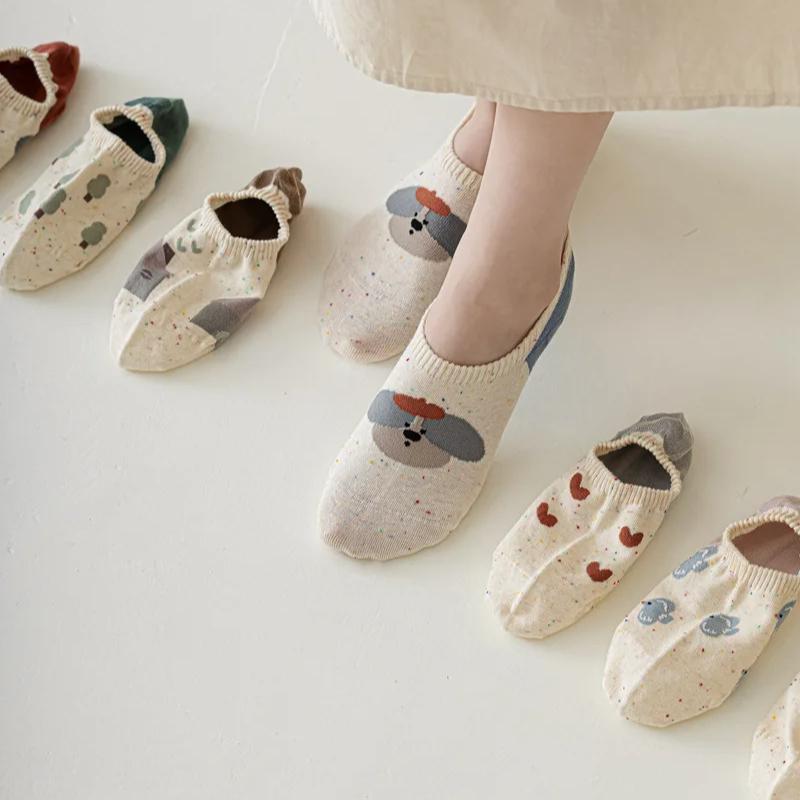 Pantofole Calzini Stampa Cartone Animato Carine Donna Silicone Antiscivolo Basso Taglio Calzini Casual Cotone Traspirante Estate Invisibili No Show