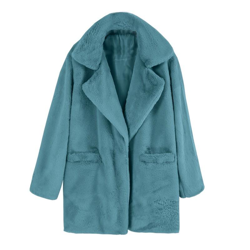 Womens Faux Fur Coat Plush Lapel Slim Fit Mid-Length Jacket Office Commute