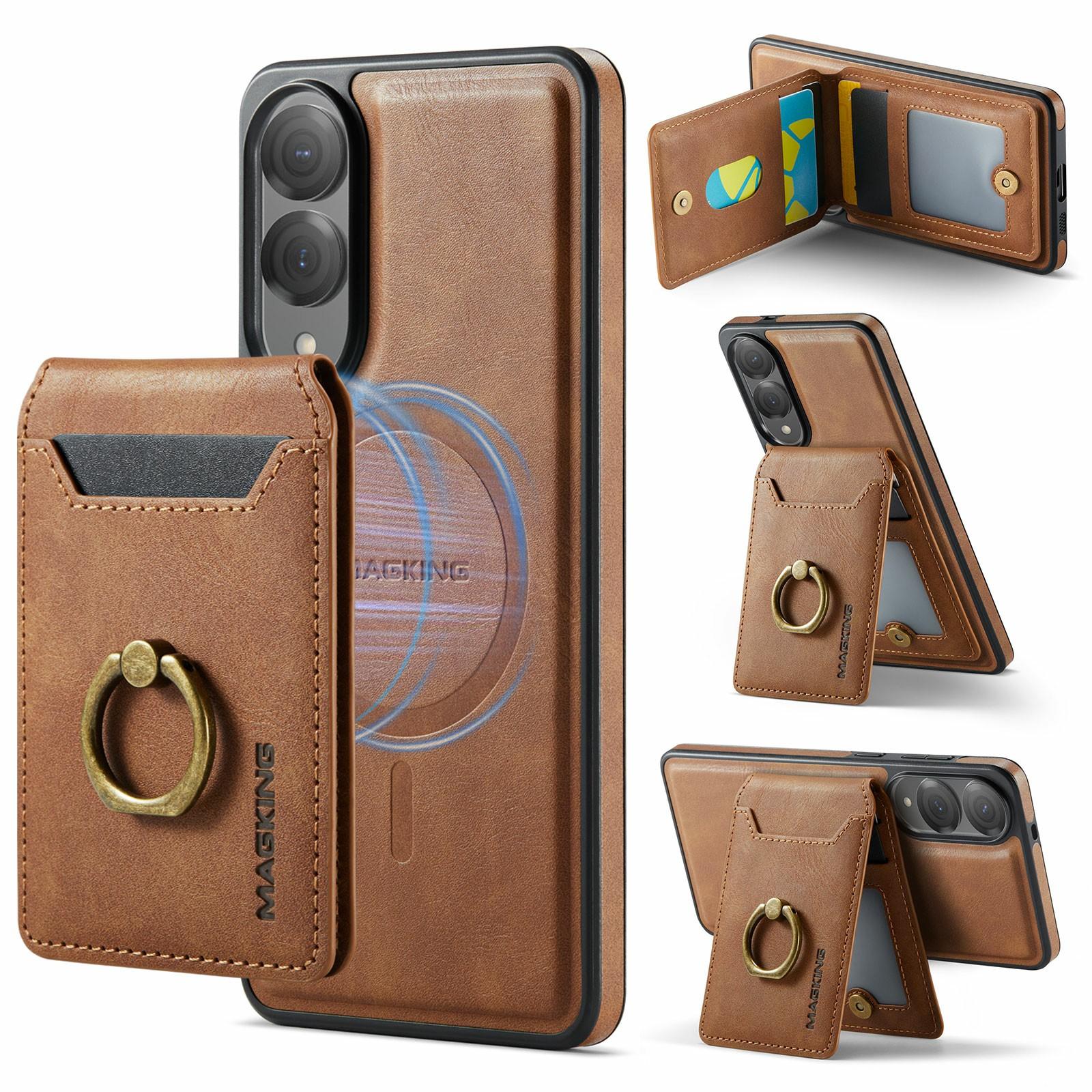 

MAGKING K1 Series For Samsung Galaxy S25 Edge Magnetic Case PC+TPU+PU Phone Cover with Card Holder Brown