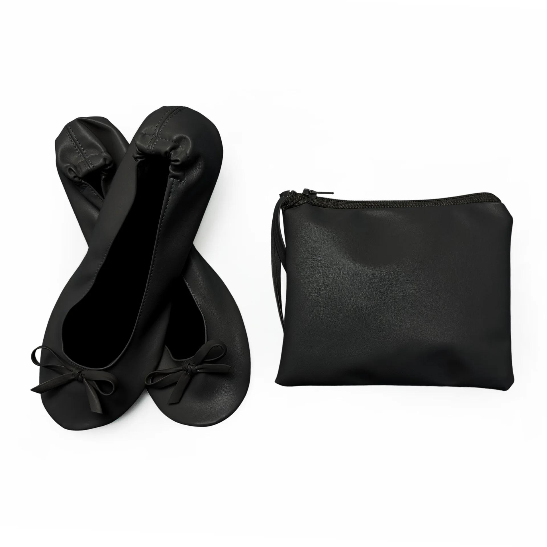 

Модные женские складные портативные балетки для дома, сворачивающиеся тапочки, в удобной упаковке, с , для путешествий, свадьбы 39-40 чёрный