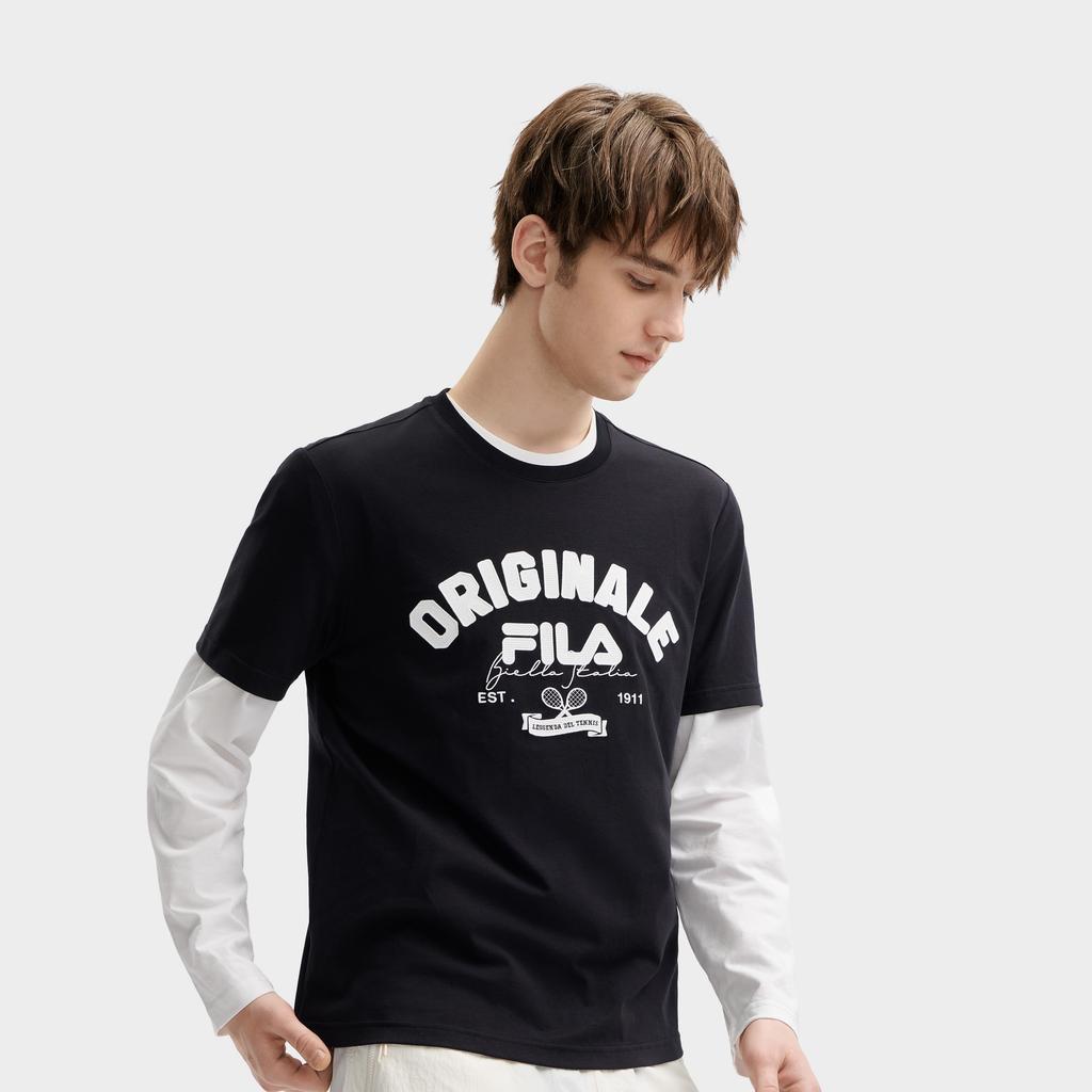 Fila Letter Round Neck Thin Short Sleeve T-Shirt Men Tops Black F11M429114FBK