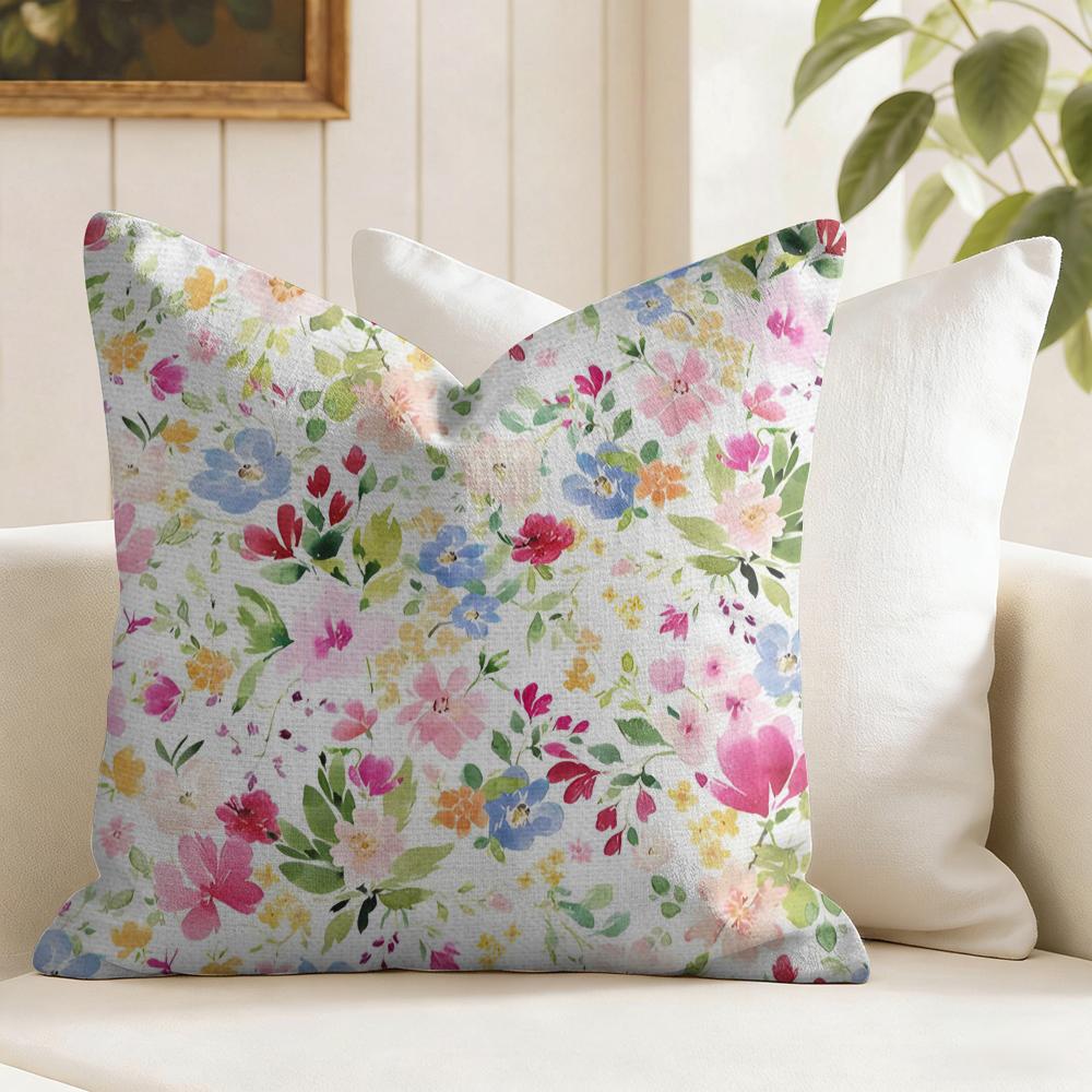 Floral Pattern Cushion Cover Summer Linen Pillow Case Organic Fabric Cushion Cover DoubleSided Print Sofa Home Decor