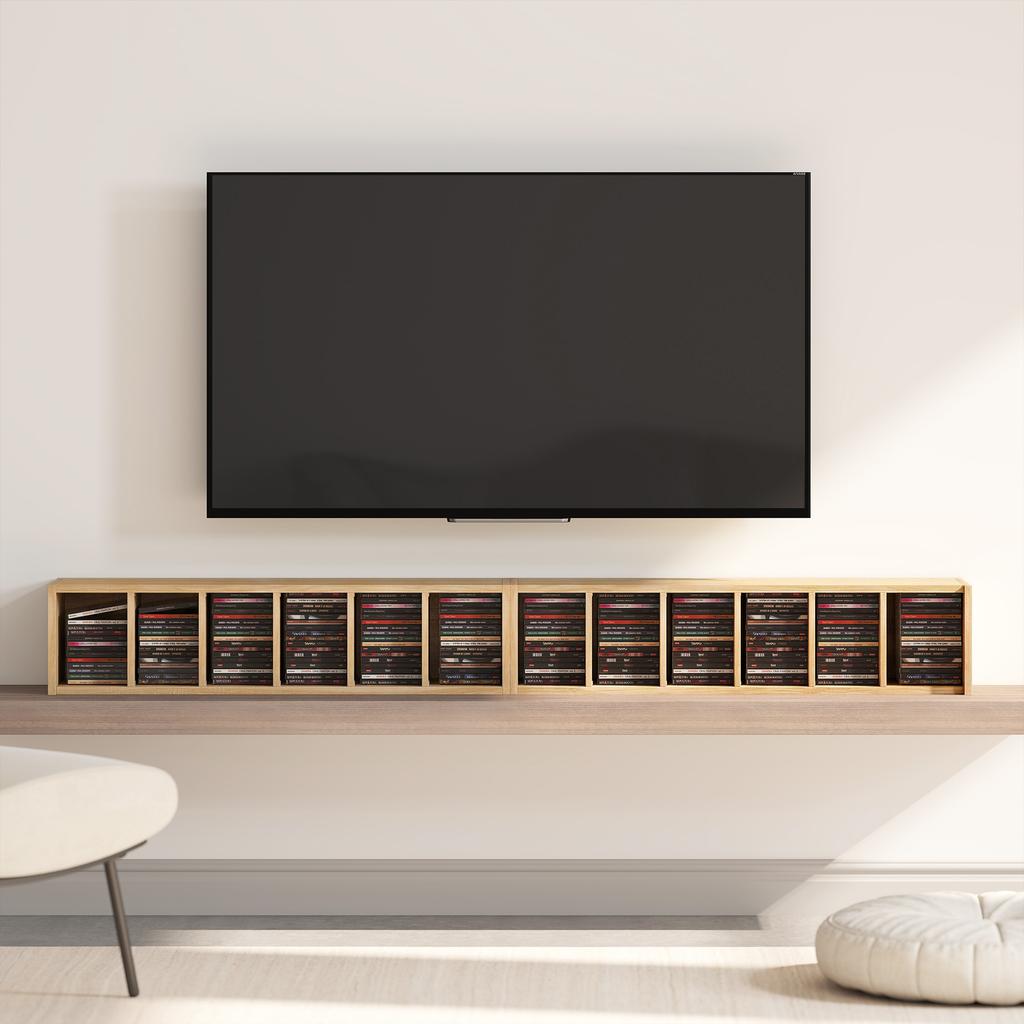 Set Of 2 CD Media Display Shelf Unit Tower Rack With Adjustable Shelves Natural