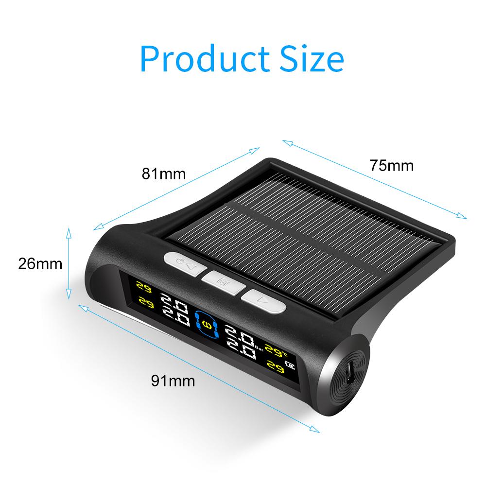 Universal All-Weather Solar/USB TPMS IPX7 Waterproof Tire Pressure Monitor System with Multi-Vehicle Support
