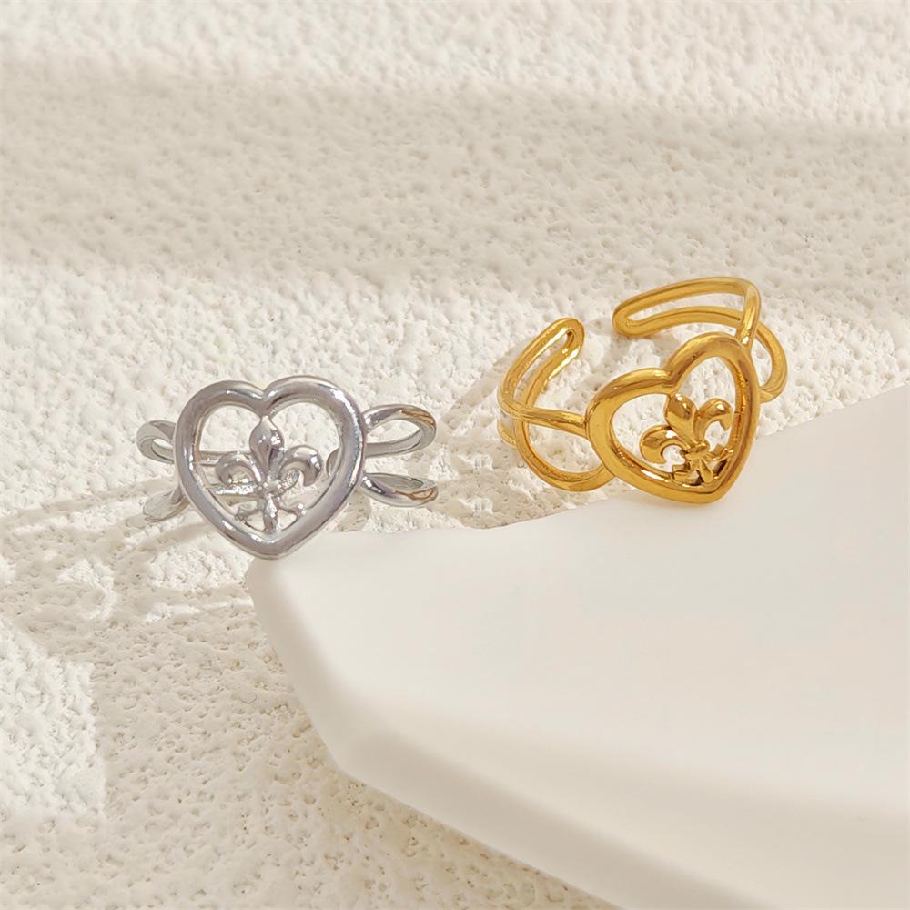 

18k Stainless Steel Heart & Flower Irregular Open Ring Adjustable Open