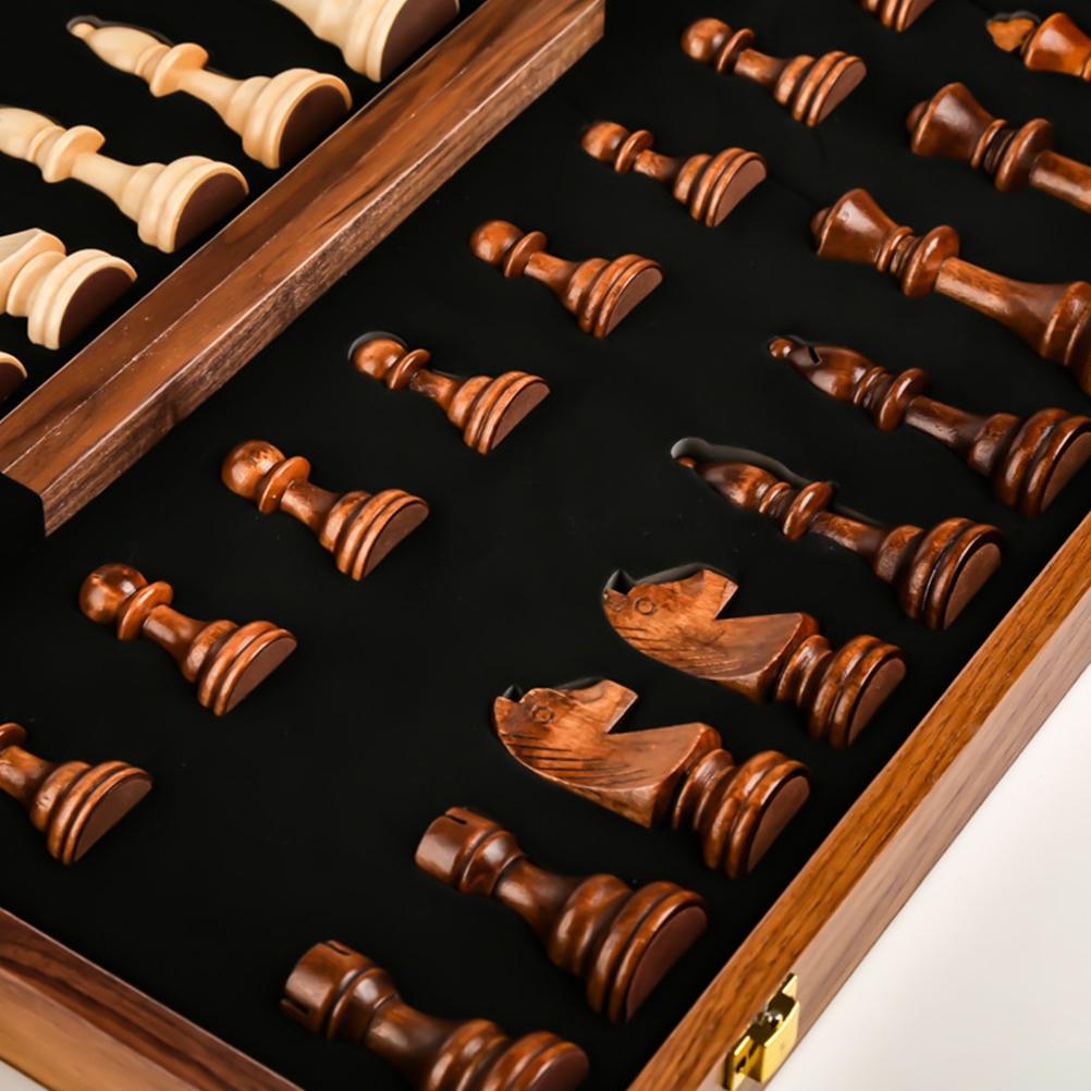 Wooden Chess Set Folding Chess Board Game Set Portable Travel Chess Game for Kids Adults