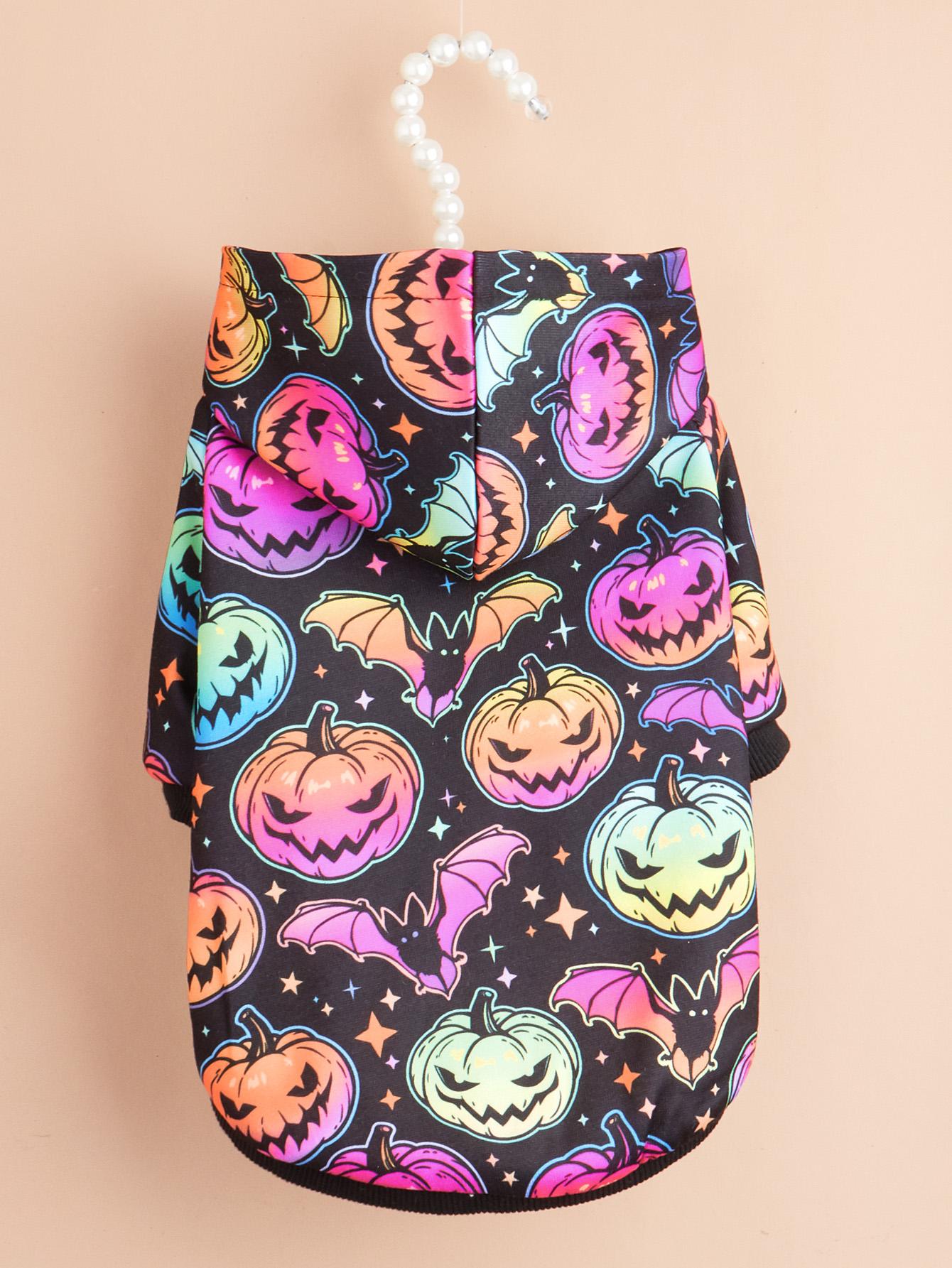 

Gradient Color Halloween Pet Streetwear Printed Pumpkin Bat Design Dog Hoodie and Cat Hooded Shirt Party Costume for Puppy and K XS（old） різнокольоровий