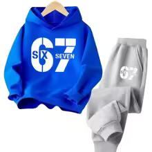 67 Chic Children's Hoodies Set 4-13Y Korean Streetwear Block Tracksuit Fashion Comfortable Kids Sweatshirt 2 Pcs Sets Pant Suit