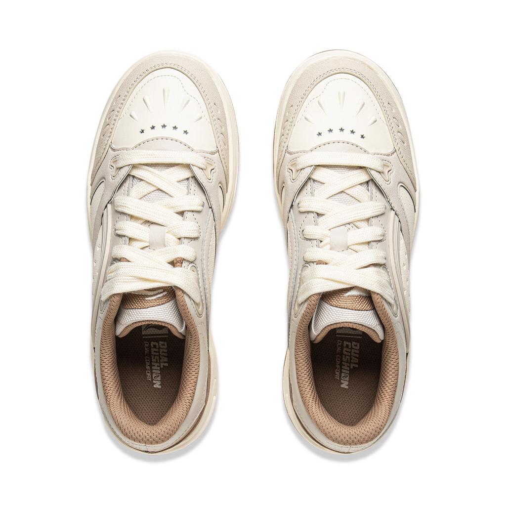 Li Ning Planet Cushioning Slip Resistant Abrasion Resistant Height Increasing Low Top Casual Shoes Women's Oat Gray AGCV260-2