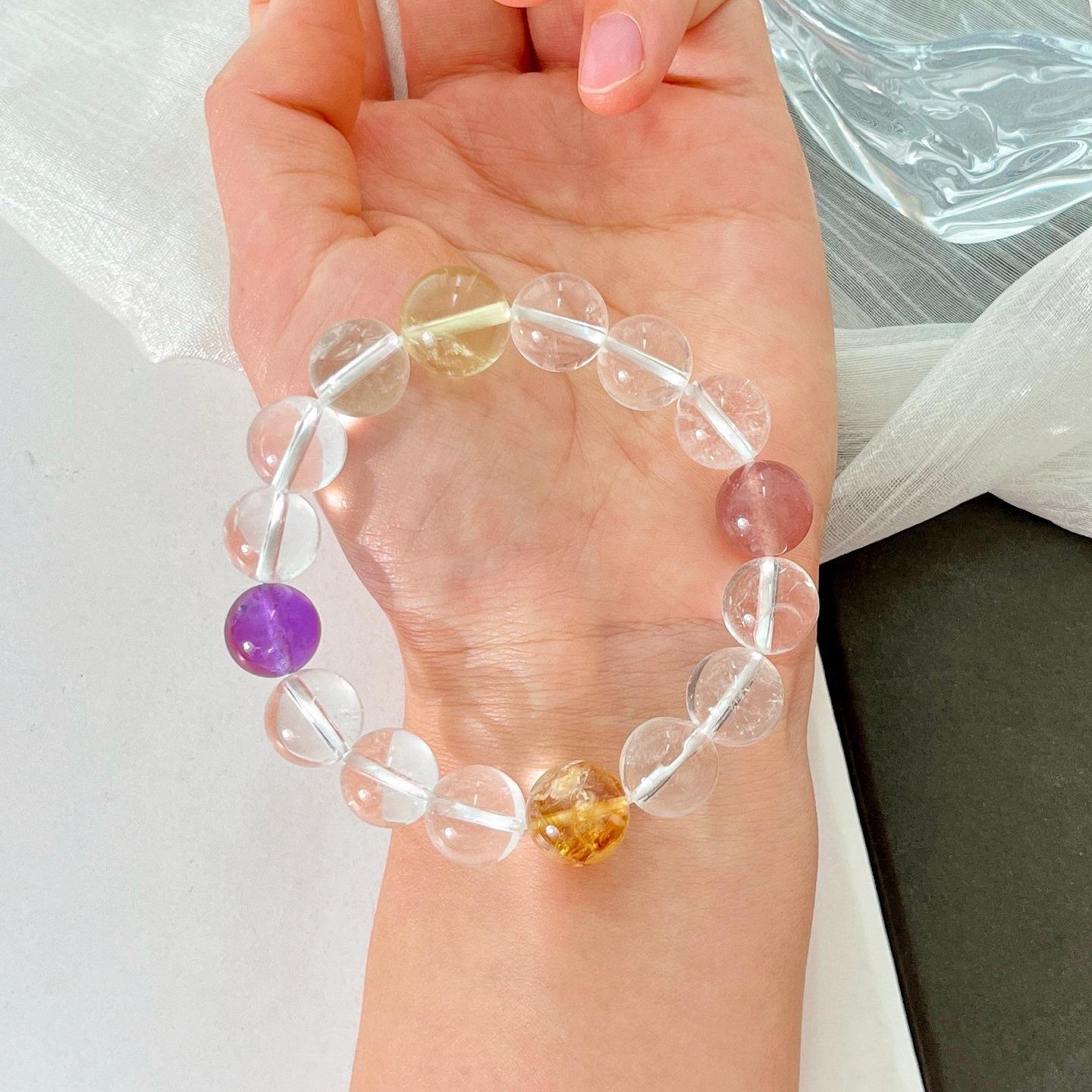 12Mm High Quality Natural White Crystal Citrine Amethyst Design Bracelet Bracelet