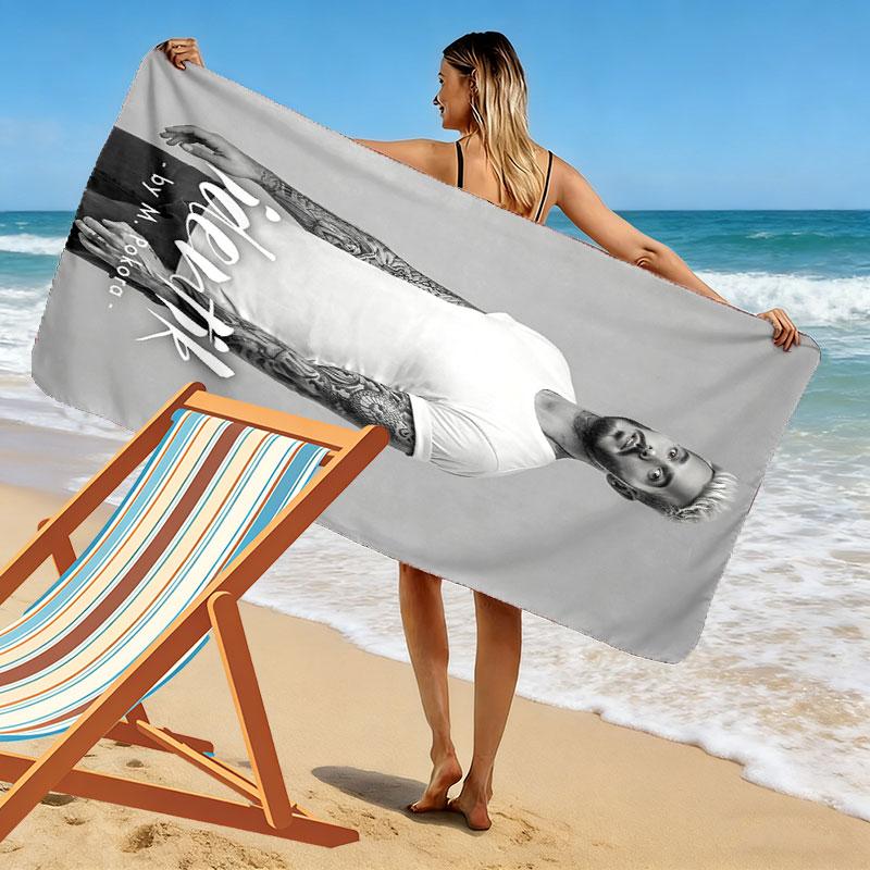 M Pokora Print Beach Towel, Large Soft Quick Dry Towel for Beach Camping Swimming