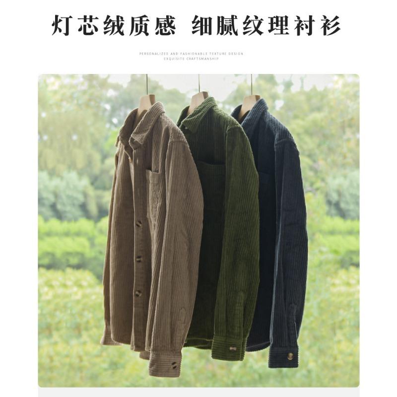 Mens Corduroy Long Sleeve Shirt Casual Button Down Shirt with Pocket for Daily Wear
