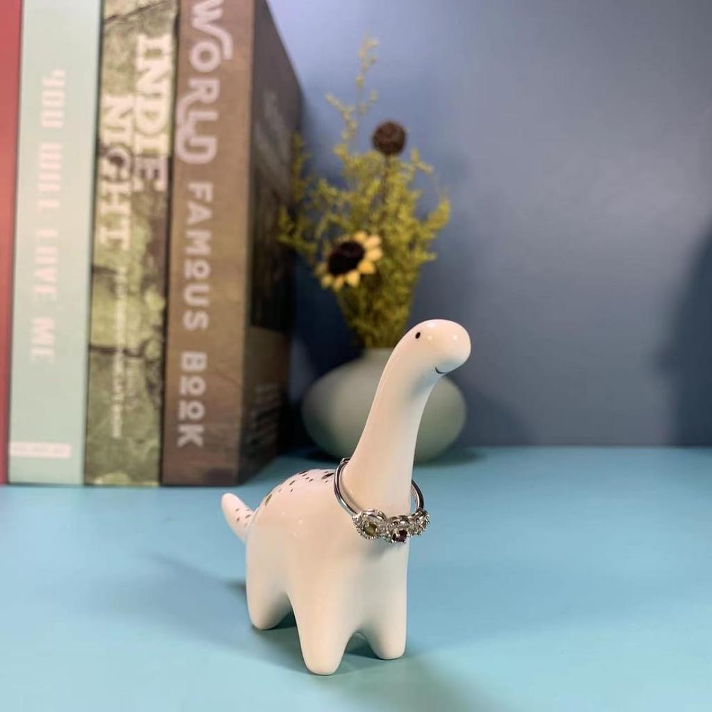 OYLZ Adorable Small Ceramic Dinosaur Jewelry Ring Holder, Engagement, Wedding Ring Display Stand
