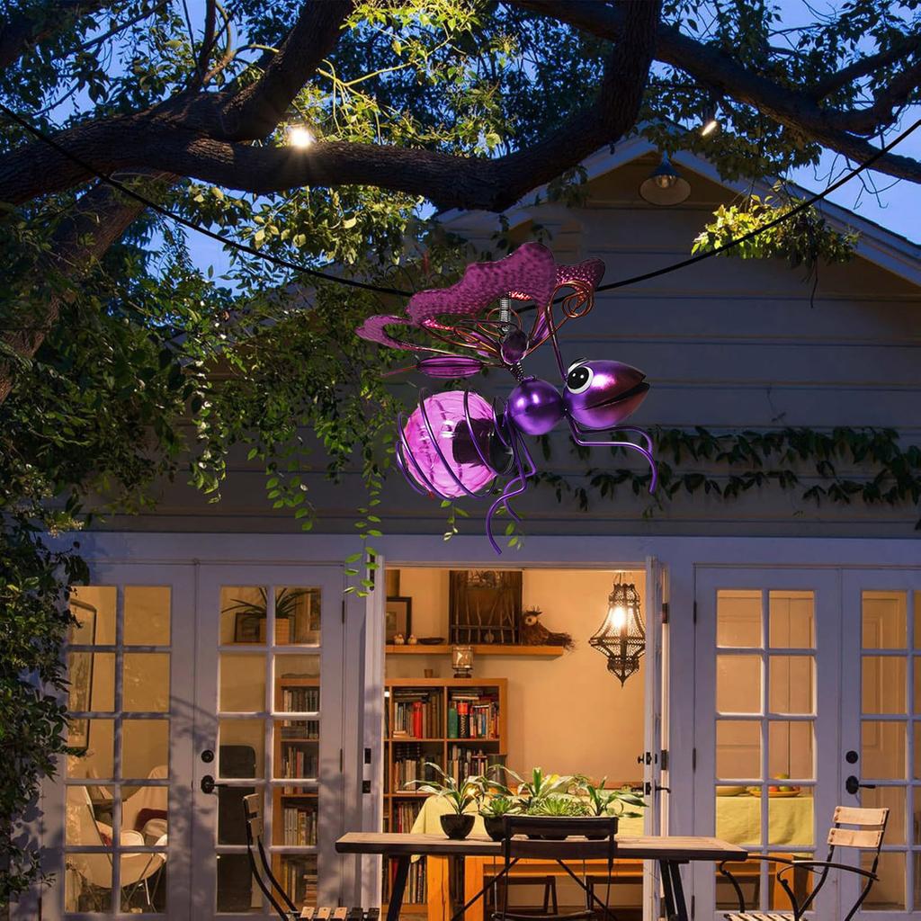Courtyard Decoration 3d Solar Simulation Outdoor Garden Hanging Ornaments Waterproof Colorful Bee Iron Decoration Pendant