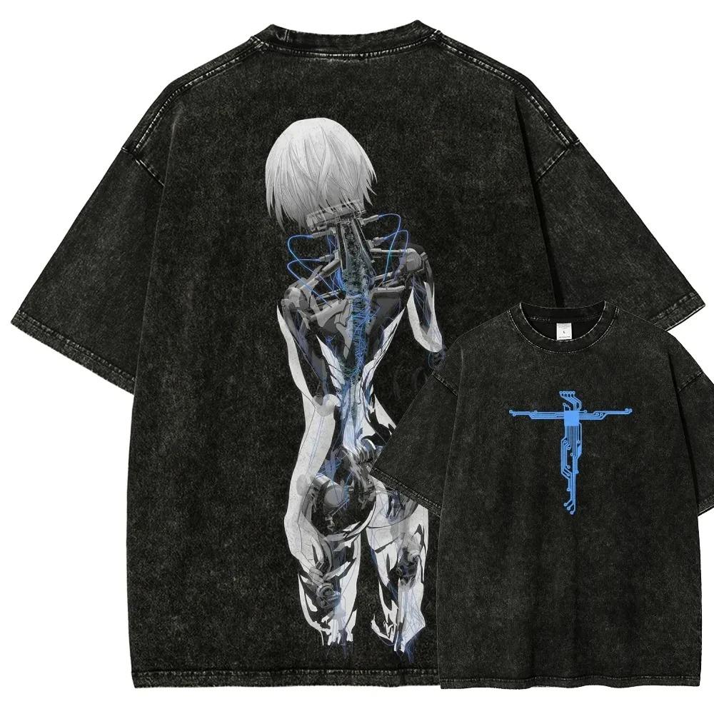 T-shirt Unisex Stile Punk Classico Stampa Anime Ghost in the Shell Cotone Lavato Vintage Casual Estiva Nuova T-shirt Corta