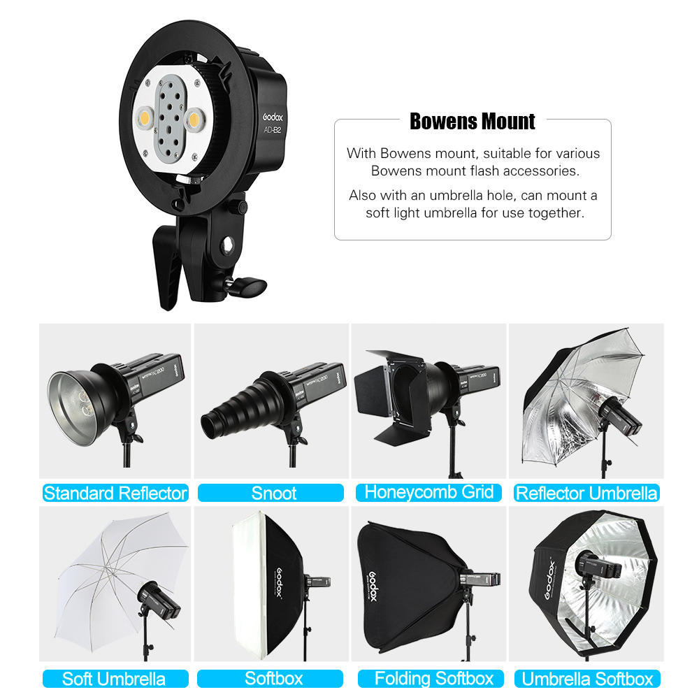 Godox WITSTRO AD-B2 AD200 Dual Power Blitzkopf Bowens Halterung für Blitz