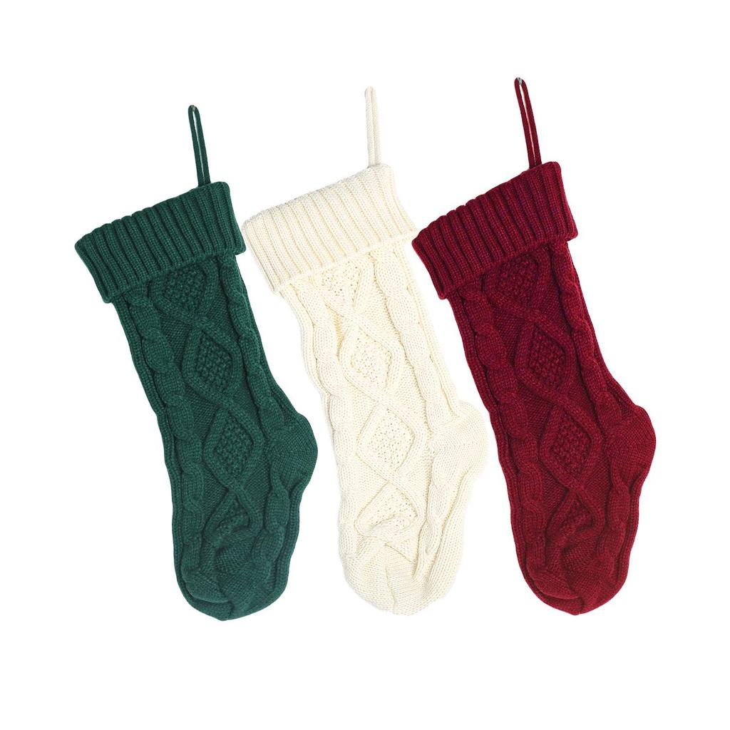 Knitted Rhombus Gift Socks Cover - Christmas Ornament & Candy Bag Decor